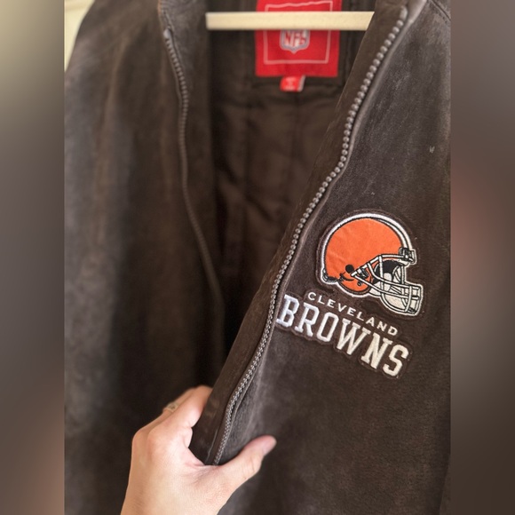 RARE Y2K VTG BY NFL CLEVELAND BROWNS MEN'S 100% LEATHER SUEDE JACKET XXL - Picture 8 of 9